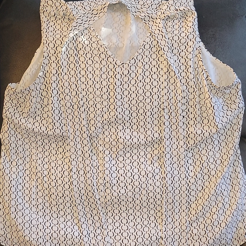 EUC. White & black tie neck blouse. XL.